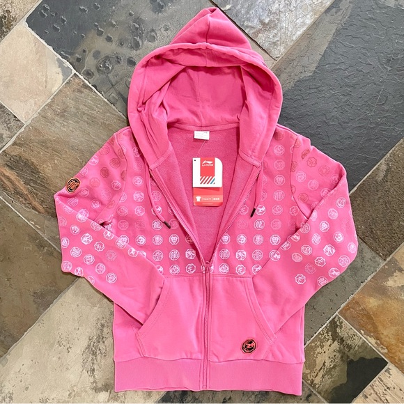 Li-Ning•NWT•S•Hot Pink•Full-Zip Fleece Hoodie•Embroidered Patches + Sleeve Cuff - Picture 2 of 16